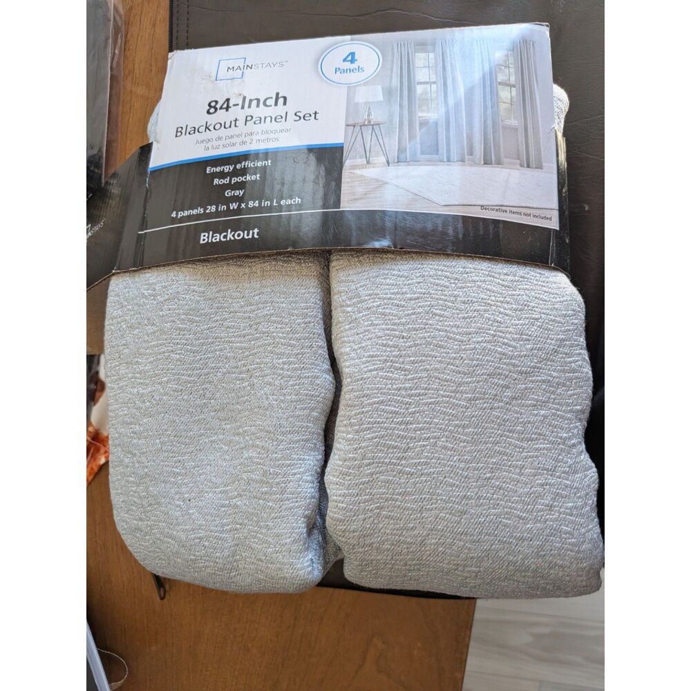 Mainstays 84 Inch Blackout Curtain Panel Set 4 Panels Gray 28x84 Rod Pocket